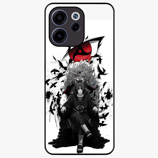 Uchiha Shadow Throne Glass Case showing flat back view with cosmic underwater themed artwork and glossy glass finish.