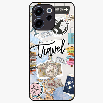 Wanderlust Journal Glass Case showing flat back view with travel inspired artwork and glossy glass finish.