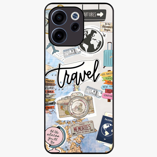 Wanderlust Journal Glass Case showing flat back view with travel inspired artwork and glossy glass finish.
