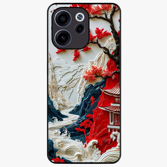 Whispers Of Sakura Waves Glass Case showing flat back view with cherry blossom wave artwork and glossy glass finish.