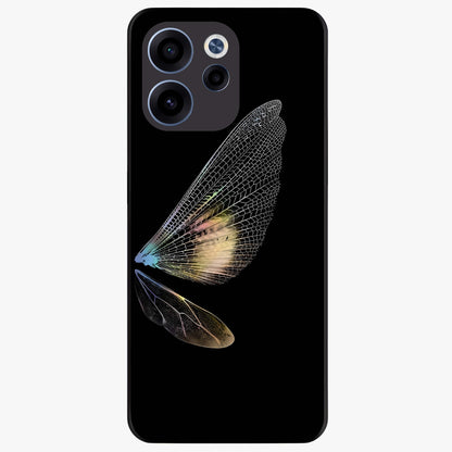 Whispers Of Wings Glass Case showing flat back view with graceful wing inspired artwork and glossy glass finish.