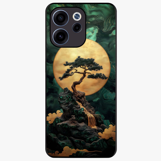 Zen Moon Rise Glass Case showing flat back view with calm moonrise artwork and glossy glass finish.
