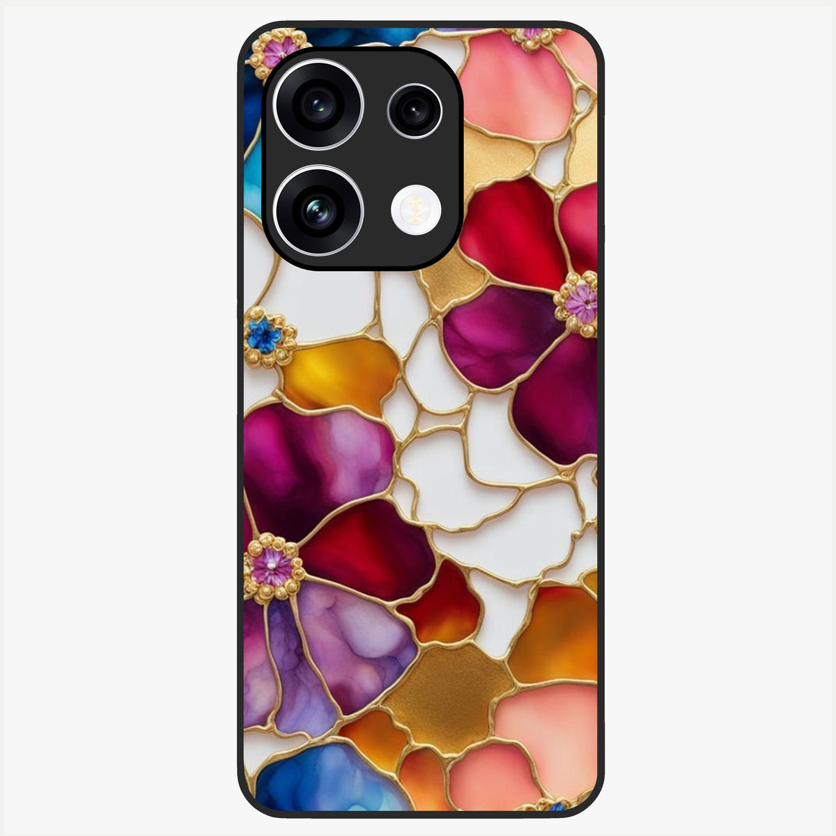 Marble Flower Pattern Glass Case showing flat back view with marble texture floral artwork and glossy glass finish.