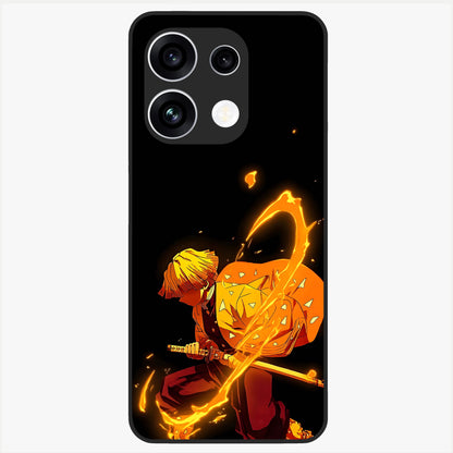 Thunder Flame Execution Glass Case showing flat back view with powerful flame and lightning artwork and glossy glass finish.