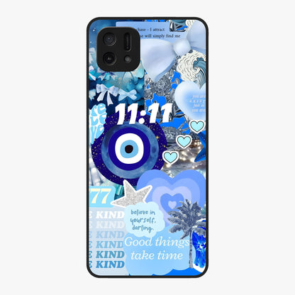 Aesthetic Be Kind Eye Glass Case showing flat back view with motivational eye artwork and glossy glass finish.