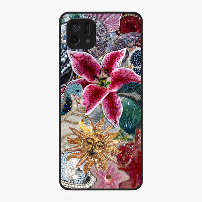 Beaded Garden Fantasy Glass Case showing flat back view with dreamy garden bead artwork and glossy glass finish.