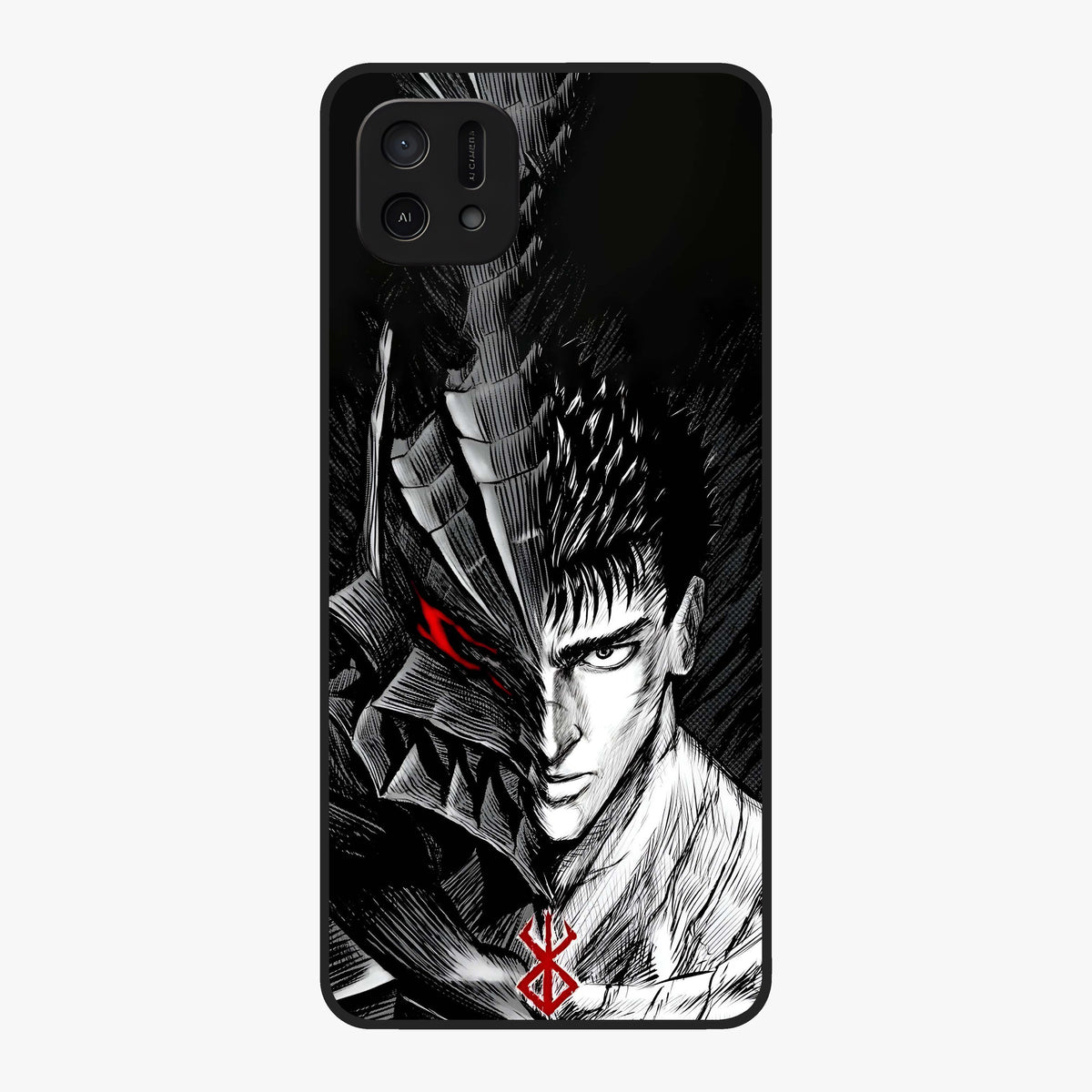 Berserker Blood Oath Glass Case showing flat back view with fierce warrior inspired artwork and glossy glass finish.