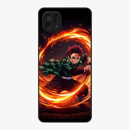 Blazing Sword Resolve Glass Case showing flat back view with fiery sword artwork and glossy glass finish.