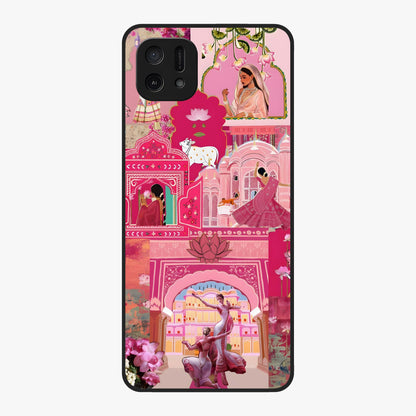 Blossoms of Rajasthan Glass Case showing flat back view with traditional floral artwork inspired by Rajasthan and glossy glass finish.