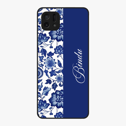 Blue Vintage Floral Pattern Glass Case upright view showcasing timeless floral illustration with vintage inspired style.