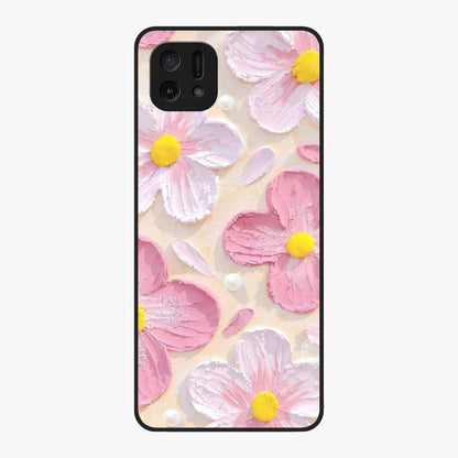 Blush Bloom Texture Glass Case showing flat back view with soft blush floral texture artwork and glossy glass finish.