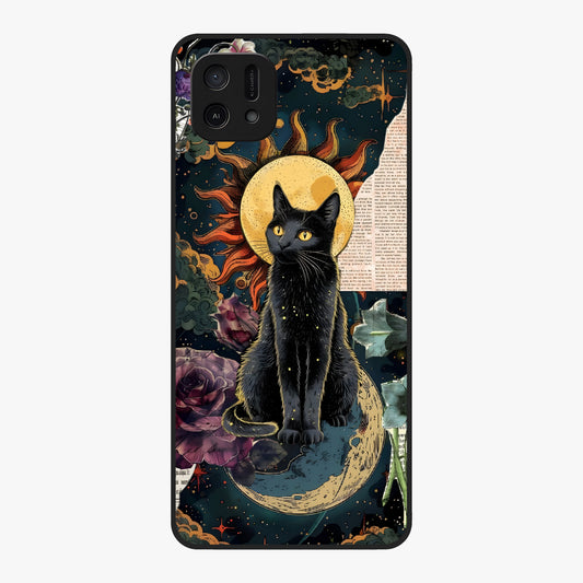 Celestial Black Cat Glass Case showing flat back view with mystical black cat artwork and glossy glass finish.