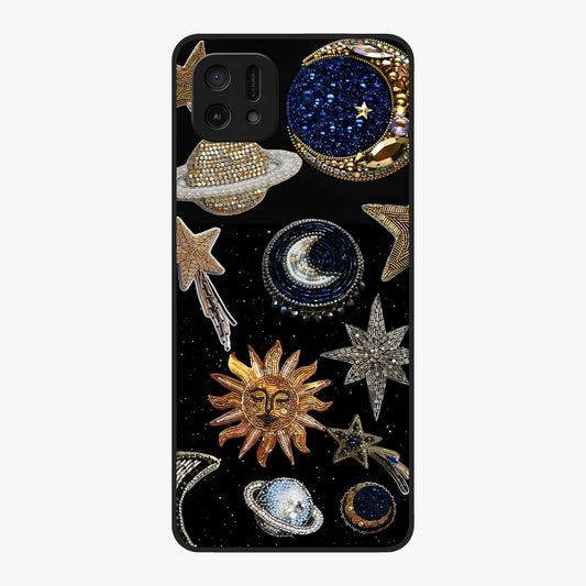 Celestial Gem Constellations Glass Case showing flat back view with sparkling constellation artwork and glossy glass finish.