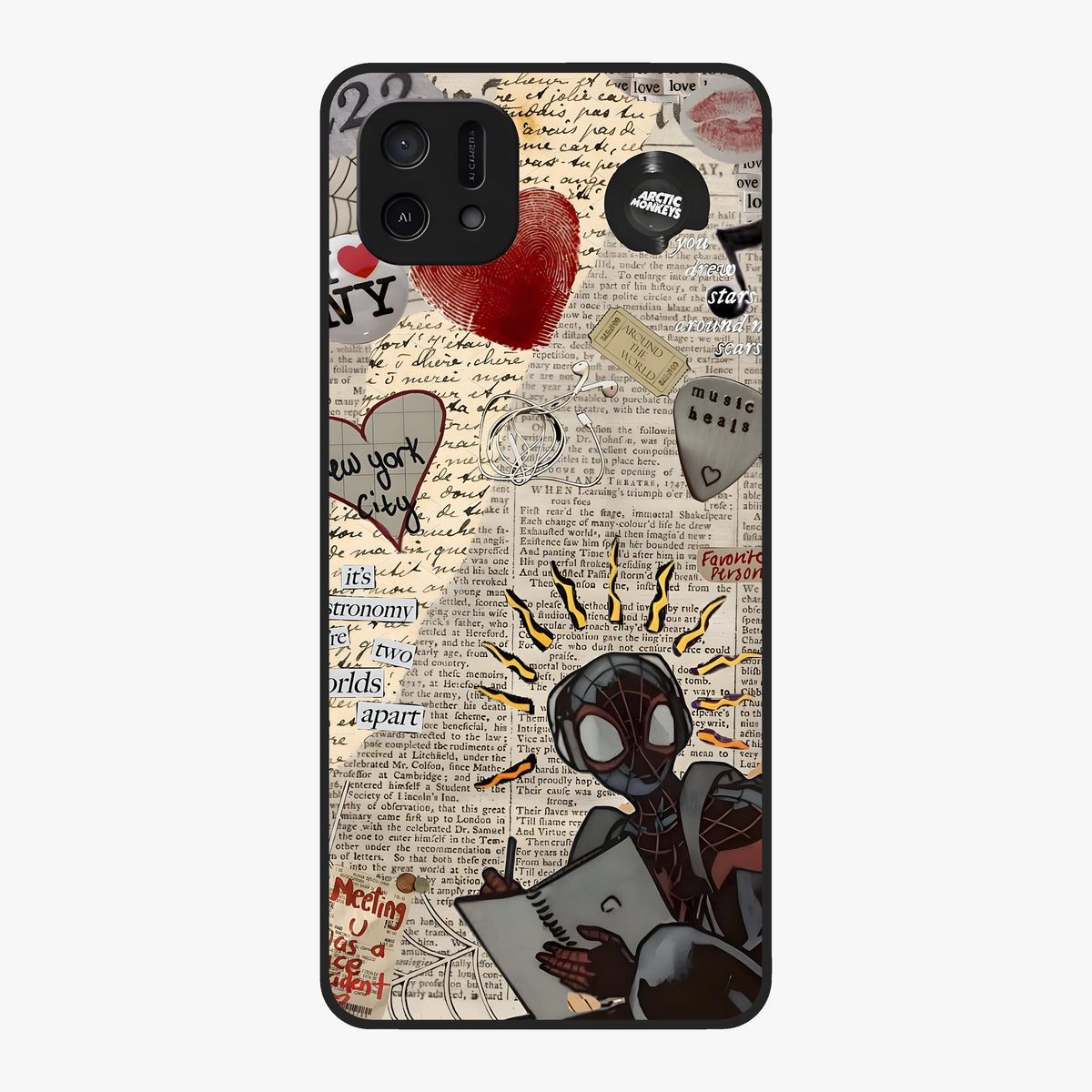 City Dream Sketch Glass Case showing flat back view with artistic city skyline sketch artwork and glossy glass finish.