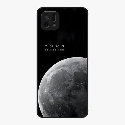 Cosmic Moon Glow Glass Case showing flat back view with glowing moon artwork and glossy glass finish.