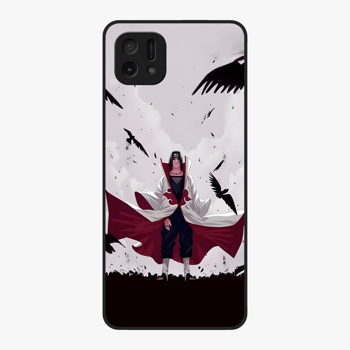 Crimson Crow Ascension Glass Case showing flat back view with mystical crow artwork and glossy glass finish.