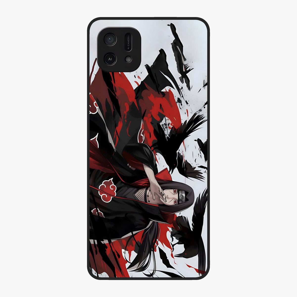 Crimson Crow Illusion Glass Case showing flat back view with artistic crow illusion artwork and glossy glass finish.