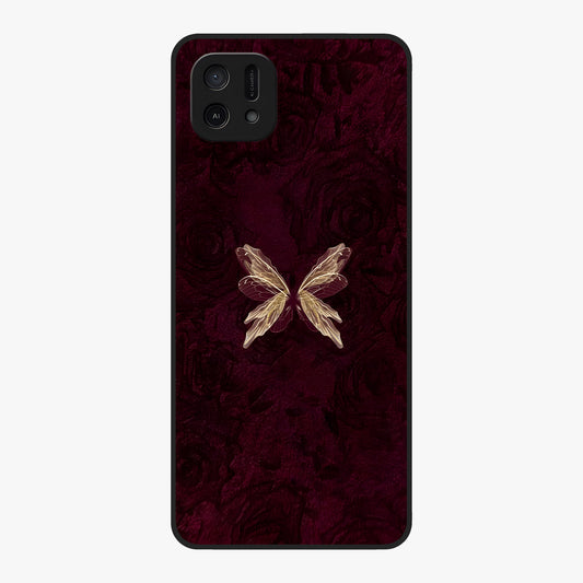 Crimson Fade Butterfly Glass Case showing flat back view with fading butterfly artwork and glossy glass finish.