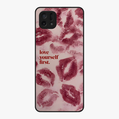 Crimson Kiss Love Glass Case showing flat back view with romantic crimson themed artwork and glossy glass finish.