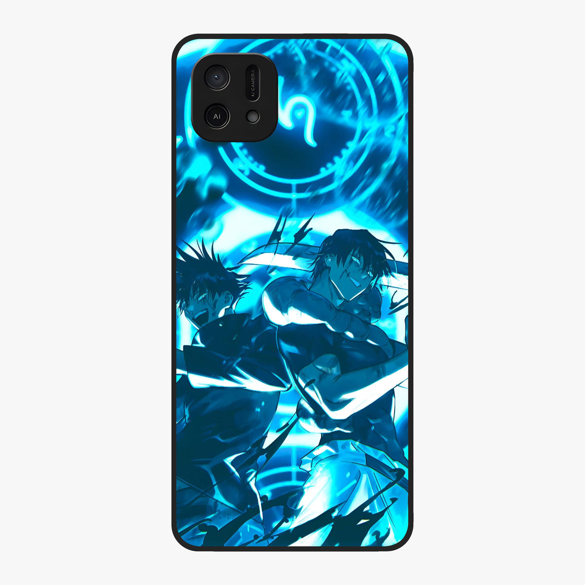 Cursed Energy Clash Glass Case showing flat back view with intense cursed energy artwork and glossy glass finish.