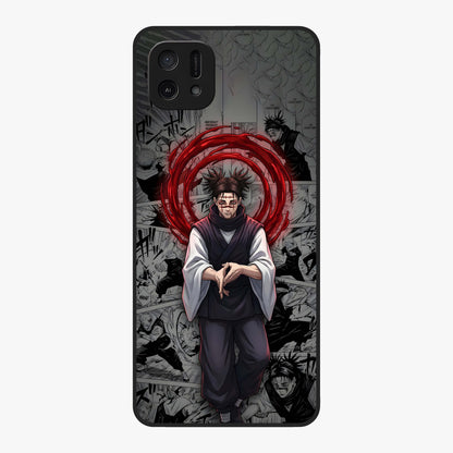 Cursed Ritual Ascension Glass Case showing flat back view with dark ritual themed artwork and glossy glass finish.