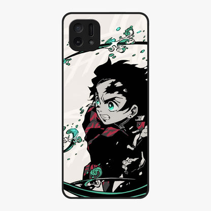 Demon Slayer Glass Case showing flat back view with bold anime inspired artwork and glossy glass finish.