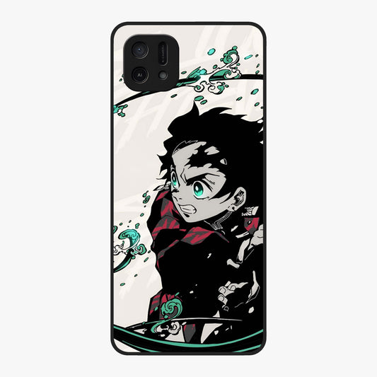 Demon Slayer Glass Case showing flat back view with bold anime inspired artwork and glossy glass finish.