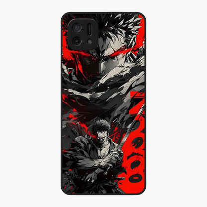 Demon Sword Resolve Glass Case showing flat back view with fierce sword warrior artwork and glossy glass finish.