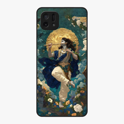 Divine Krishna Art Glass Case showing flat back view with Lord Krishna artwork and glossy glass finish.