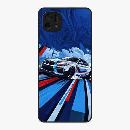 Drift Power Rush Glass Case showing flat back view with dynamic racing inspired artwork and glossy glass finish.