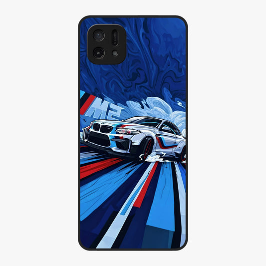 Drift Power Rush Glass Case showing flat back view with dynamic racing inspired artwork and glossy glass finish.