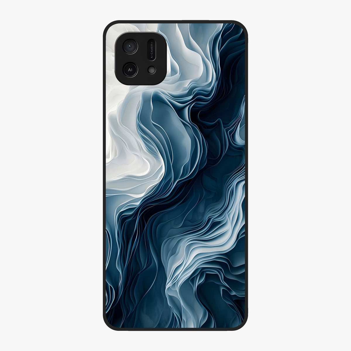 Ethereal Paper Marble Glass Case showing flat back view with soft marble paper texture artwork and glossy glass finish.