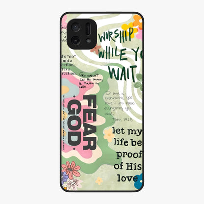 Faith Over Fear Glass Case showing flat back view with motivational typography artwork and glossy glass finish.