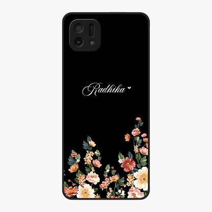 Floral Design With a Custom Personalized Name Glass Case showing flat back view with floral artwork and personalized name design.