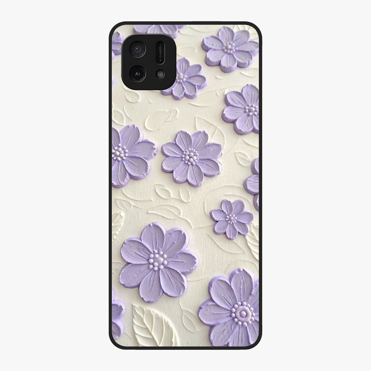 Floral Wall Art With Purple Flowers Glass Case showing flat back view with purple flower artwork and glossy glass finish.