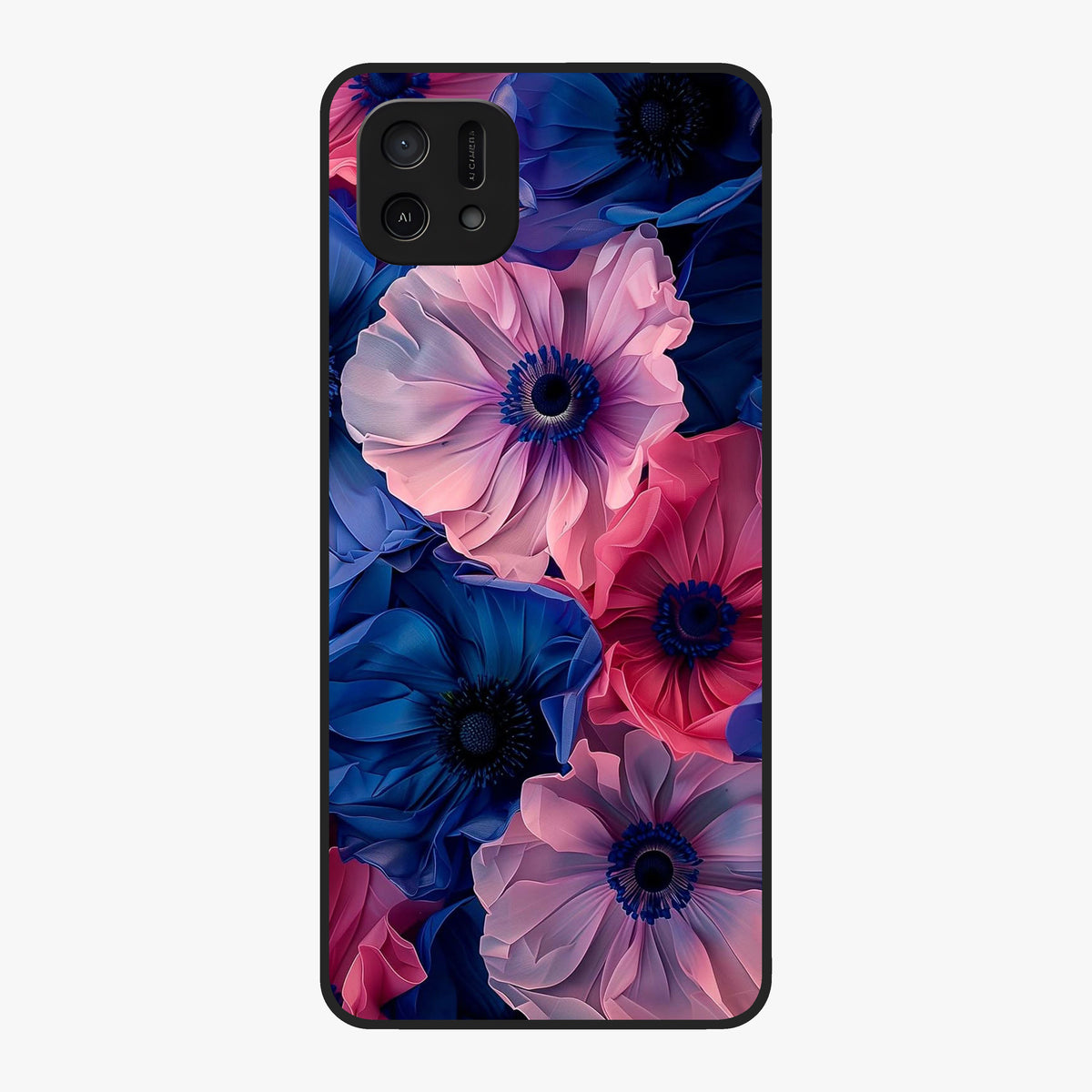 Flower Paper Art Pattern Glass Case showing flat back view with paper cut style floral artwork and glossy glass finish.