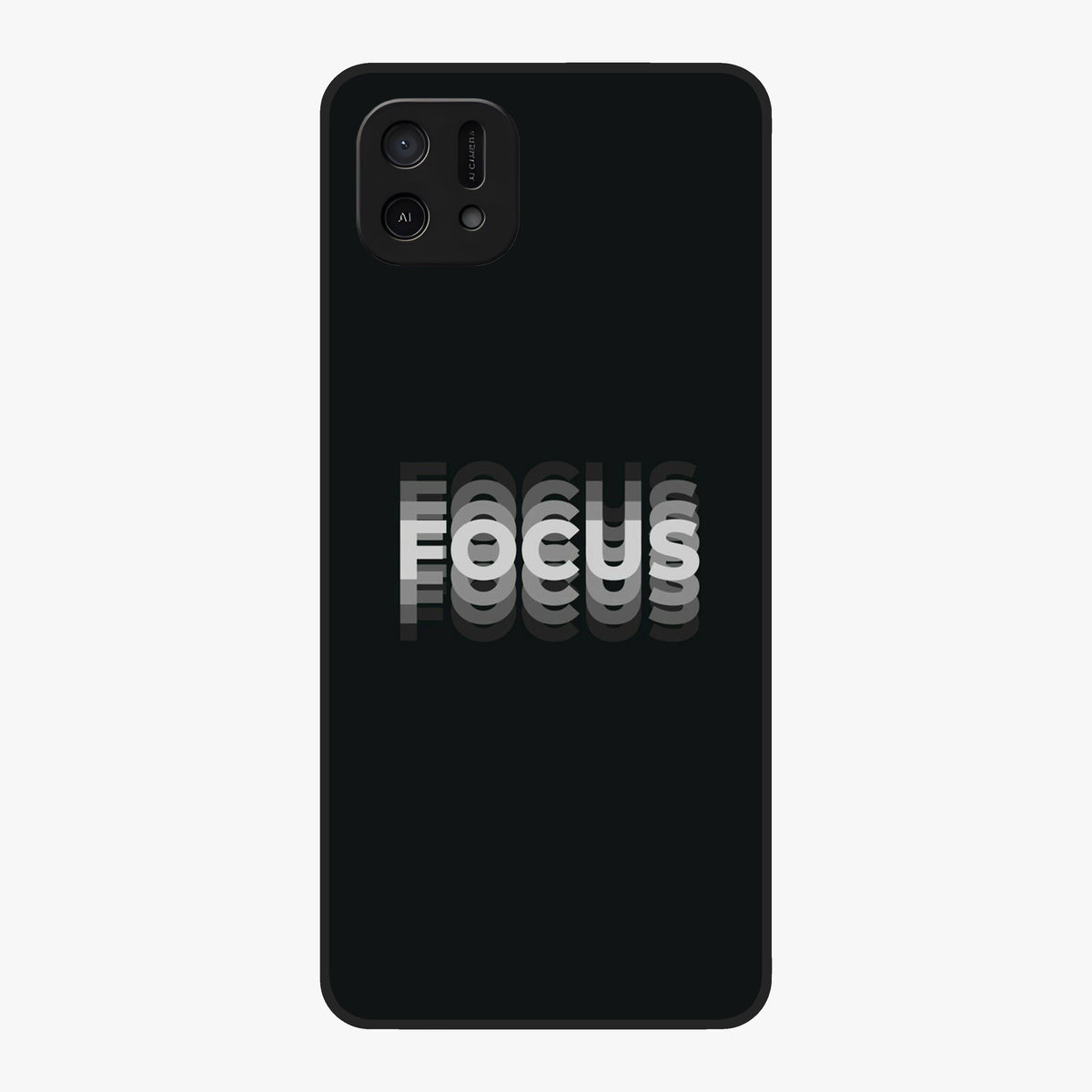 Focus Mode On Glass Case showing flat back view with bold motivational typography design and glossy glass finish.
