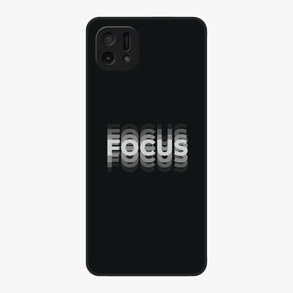 Focus Mode On Glass Case showing flat back view with bold motivational typography design and glossy glass finish.