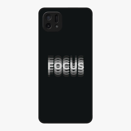 Focus Mode On Glass Case showing flat back view with bold motivational typography design and glossy glass finish.
