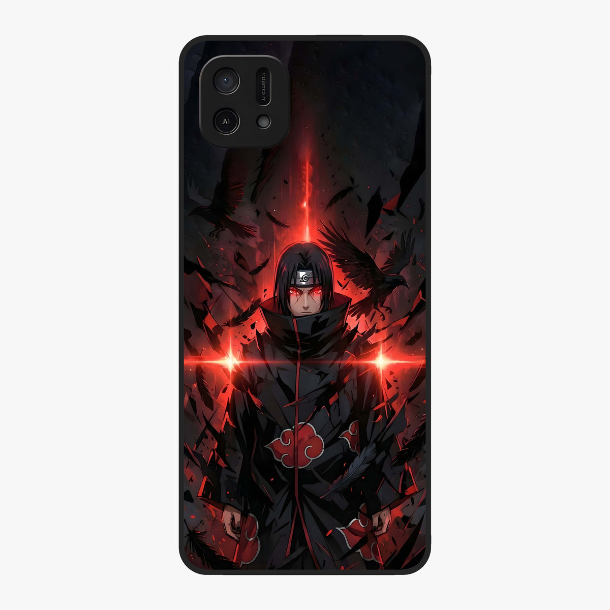 Focused Blade Discipline Glass Case showing flat back view with warrior sword themed artwork and glossy glass finish.