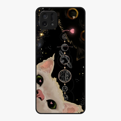 Galactic Cat Glass Case showing flat back view with cosmic cat artwork and glossy glass finish.