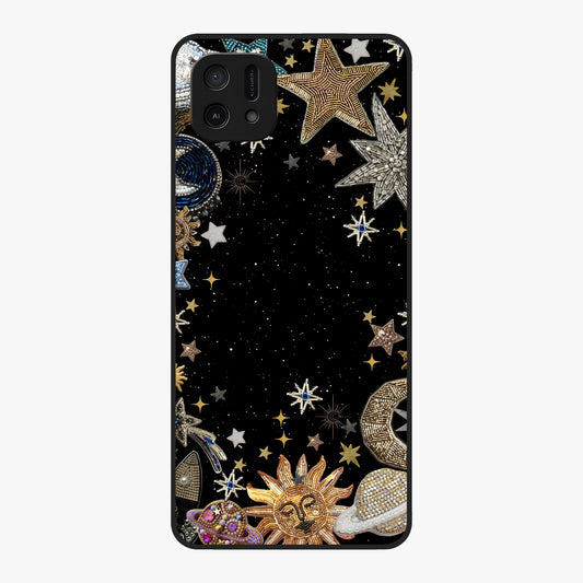 Galactic Jewel Stars Glass Case showing flat back view with sparkling star jewel artwork and glossy glass finish.