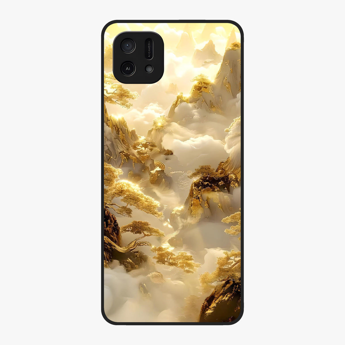 Gates Of Illumination Glass Case showing flat back view with mystical illuminated gate artwork and glossy glass finish.