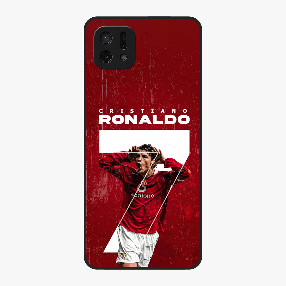 Goal Celebration Legacy Glass Case showing flat back view with football celebration inspired artwork and glossy glass finish.