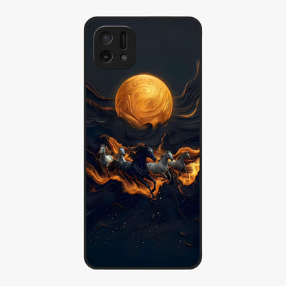 Golden Stallion Moonride Glass Case showing flat back view with majestic horse under moonlight artwork and glossy glass finish.