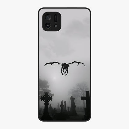 Graveyard Shadow Descent Glass Case showing flat back view with dark graveyard themed artwork and glossy glass finish.