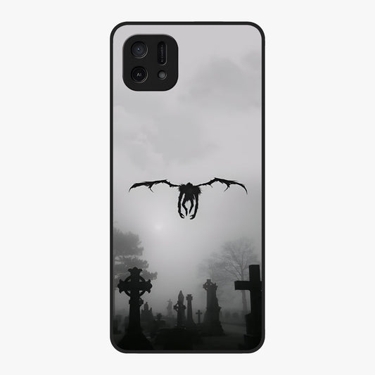 Graveyard Shadow Descent Glass Case showing flat back view with dark graveyard themed artwork and glossy glass finish.