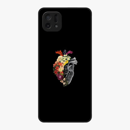 Heart With Flowers Glass Case showing flat back view with heart shaped floral artwork and glossy glass finish.