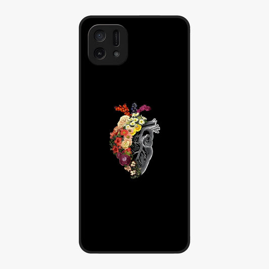 Heart With Flowers Glass Case showing flat back view with heart shaped floral artwork and glossy glass finish.