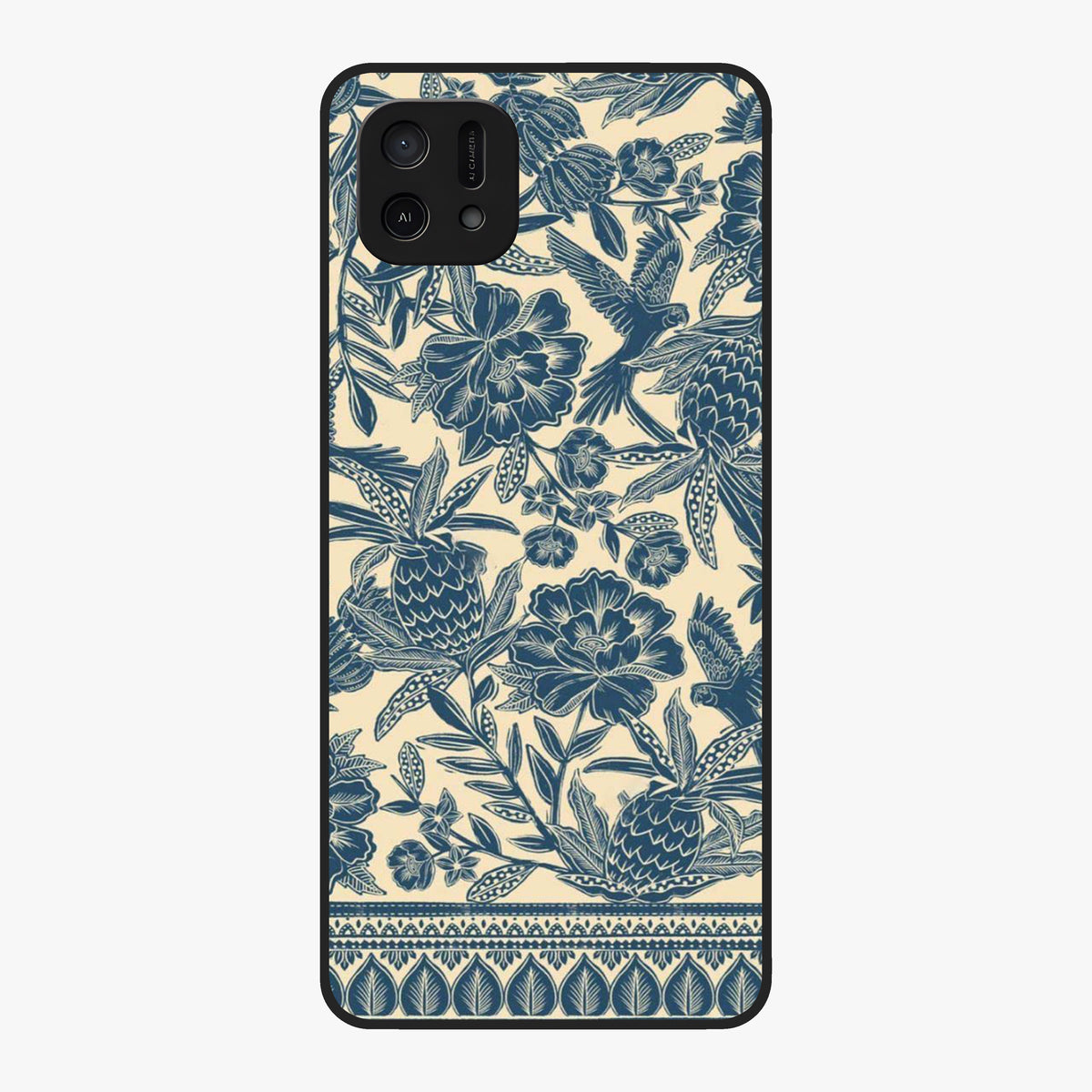 Heirloom Wild Bloom Glass Case showing flat back view with vintage inspired wild flower artwork and glossy glass finish.